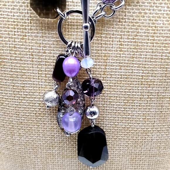 Lia Sophia VIOLET HOUR Double-layered Silver Chain Purple Acrylic Cluster Pendan - Picture 9 of 15